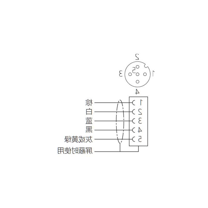 M12 5Pin、母头直型、单端预铸电缆、防焊渣PUR材质、橙色护套、64T093-XXX